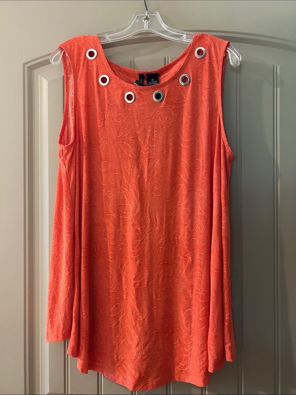 NWT New Directions Coral Orange Sleeveless Grommet Tunic or Cover Up